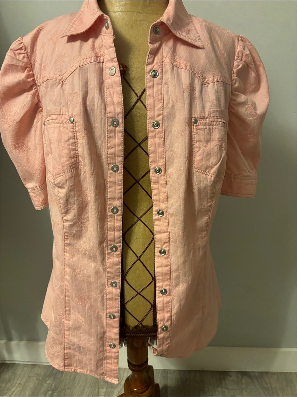 Guess Pink Puff Sleeve Button-Down Shirt - Picture 7 of 11